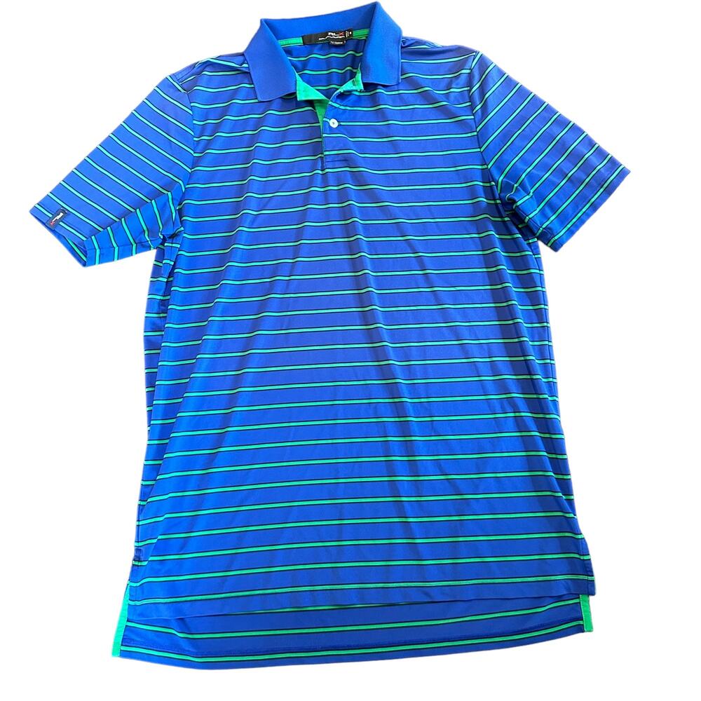 Ralph Lauren golf polo blue green striped moisture wicking Size medium